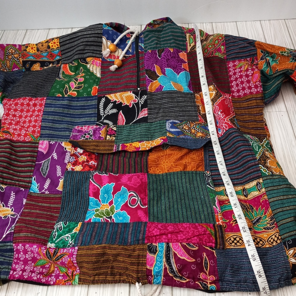 Vintage Rey Wear Patchwork Baja Boho Hippie Hoodie - Picture 8 of 8
